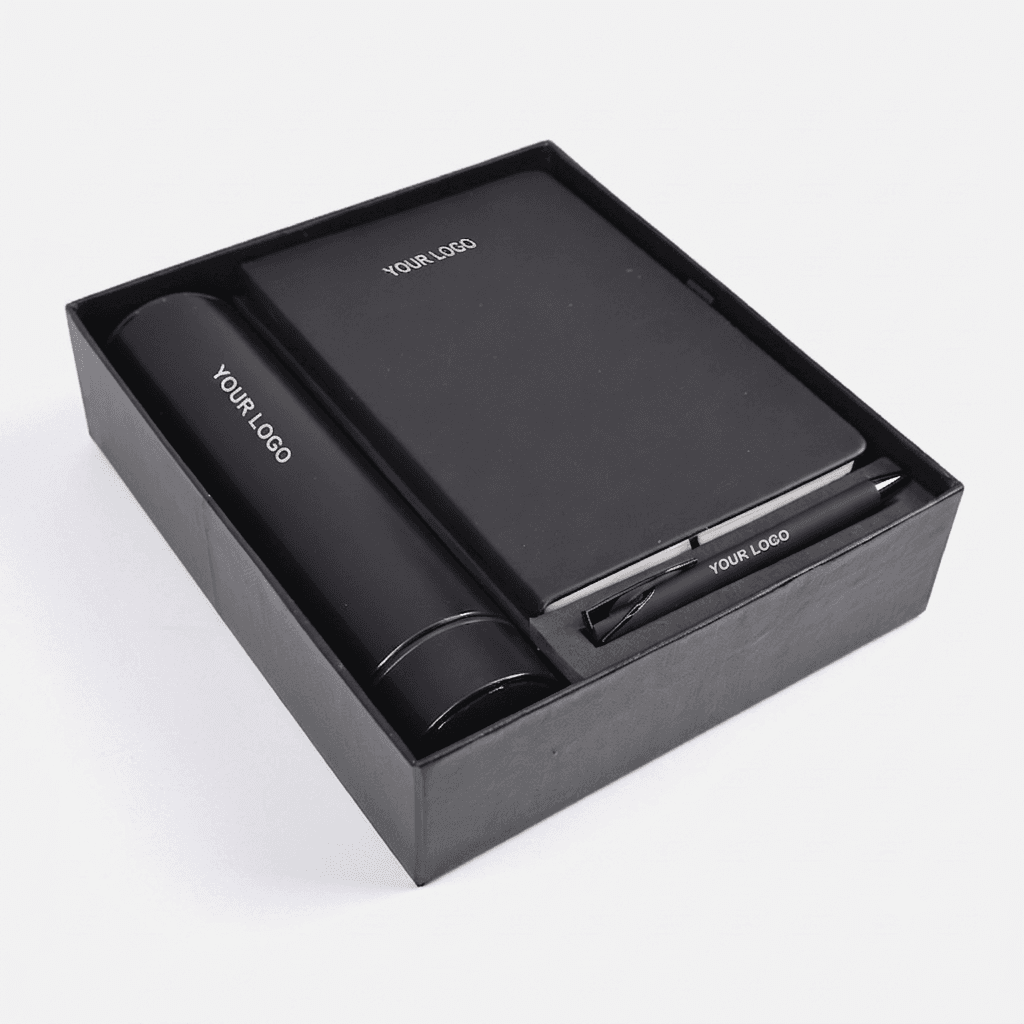 Premium black corporate gift kit with pen and accessories - Mercheck
