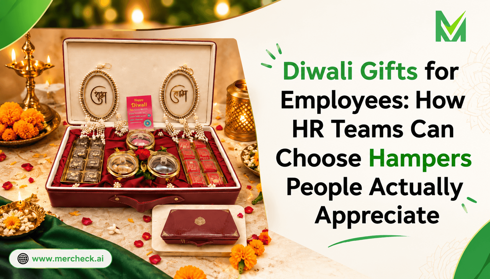 Diwali gift hamper for employees with traditional festive gifts, diyas, marigold flowers, and premium packaging